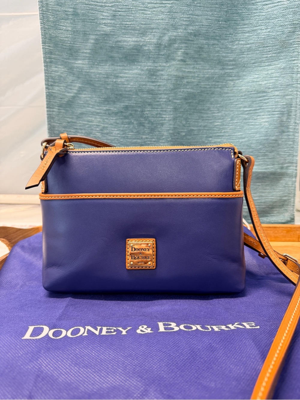 Dooney & Bourke Royal Blue Leather Crossbody with Tan Trim